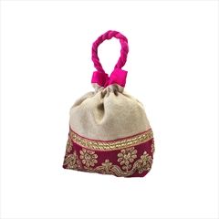 1539280: Gold, Pink and Majenta color Potli in Jute, Velvet fabric with Lace, Sequence, Thread work