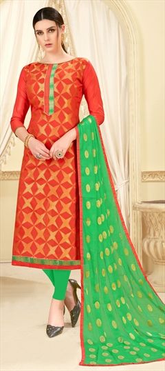 1540400: Casual Red and Maroon color Salwar Kameez in Banarasi Silk, Silk fabric with Straight Weaving work
