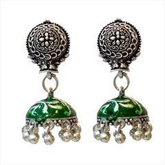 1540832: Green color Earrings in Brass studded with Beads & Silver Rodium Polish