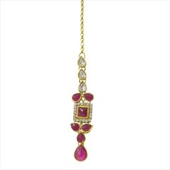 1541989: Pink and Majenta color Mang Tikka in Brass studded with CZ Diamond, Kundan & Gold Rodium Polish