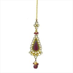 1541992: Red and Maroon color Mang Tikka in Brass studded with Kundan & Gold Rodium Polish