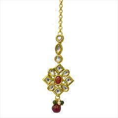 1541996: Red and Maroon color Mang Tikka in Brass studded with Kundan & Gold Rodium Polish