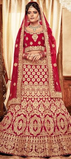 1543129: Bridal, Wedding Red and Maroon color Lehenga in Velvet fabric with Embroidered, Resham, Stone, Thread, Zari work