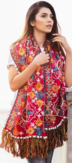 Casual Red and Maroon color Dupatta in Cotton fabric with Embroidered, Resham, Thread work : 1543270
