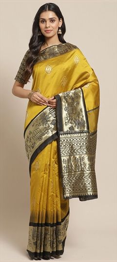 Traditional Gold color Saree in Banarasi Silk, Silk fabric with Weaving work : 1545234