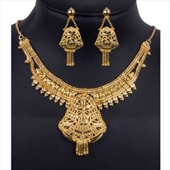 1545701: Gold color Necklace in Metal Alloy studded with Austrian diamond, Kundan & Gold Rodium Polish