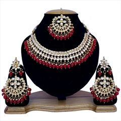 Red and Maroon, White and Off White color Necklace in Metal Alloy studded with Kundan & Gold Rodium Polish : 1546428