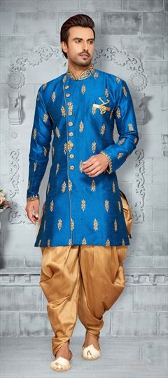 1547402: Blue color IndoWestern Dress in Mulberry Silk fabric with Embroidered, Stone, Thread work