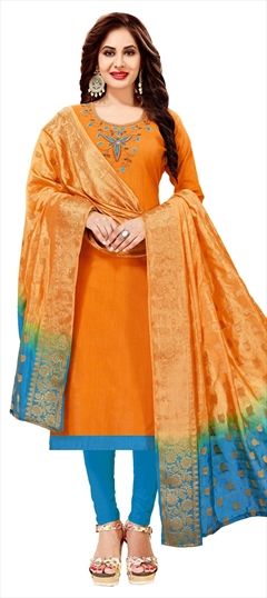 1547692: Casual Yellow color Salwar Kameez in Cotton fabric with Straight Bugle Beads, Embroidered, Resham, Thread work