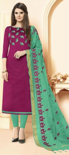 1551848: Casual Pink and Majenta color Salwar Kameez in Cotton fabric with Straight Bugle Beads, Embroidered, Resham, Thread work