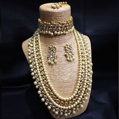1552431: Beige and Brown, White and Off White color Necklace in Metal Alloy studded with CZ Diamond, Kundan & Gold Rodium Polish