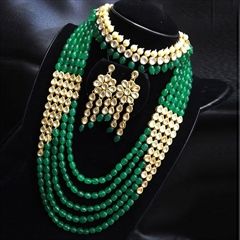1552432: Green, White and Off White color Necklace in Metal Alloy studded with CZ Diamond, Kundan & Gold Rodium Polish