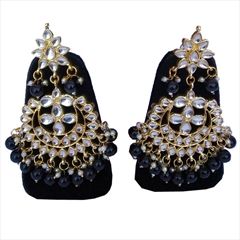 1553086: Black and Grey, White and Off White color Earrings in Metal Alloy studded with CZ Diamond, Kundan & Gold Rodium Polish