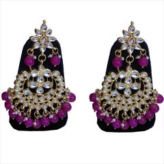 1553089: Pink and Majenta, White and Off White color Earrings in Metal Alloy studded with CZ Diamond, Kundan & Gold Rodium Polish