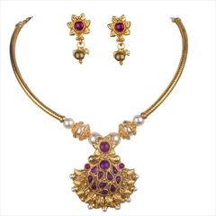 1554752: Purple and Violet, White and Off White color Necklace in Metal Alloy studded with Austrian diamond & Gold Rodium Polish