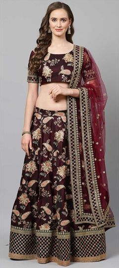Wedding Purple and Violet color Lehenga in Taffeta Silk fabric with A Line Embroidered, Sequence, Thread work : 1555243