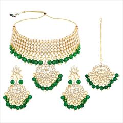 1555751: Green, White and Off White color Necklace in Metal Alloy studded with CZ Diamond & Gold Rodium Polish