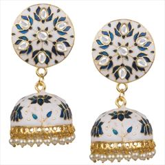 1556993: White and Off White color Earrings in Brass studded with Austrian diamond, Cubic Zirconia & Gold Rodium Polish