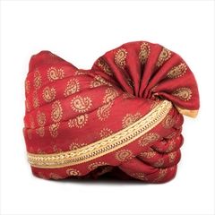 1557681: Red and Maroon color Turban in Chanderi Silk fabric with Lace work