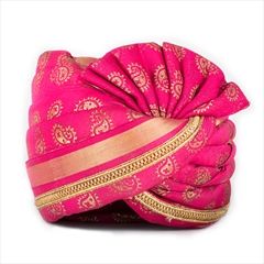 1557682: Pink and Majenta color Turban in Chanderi Silk fabric with Lace work