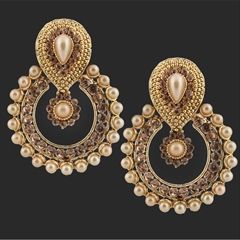 1557987: Beige and Brown color Earrings in Brass studded with Artificial & Gold Rodium Polish