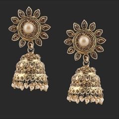 1558267: Beige and Brown color Earrings in Brass studded with Austrian diamond & Gold Rodium Polish