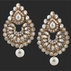 1558272: White and Off White color Earrings in Brass studded with Austrian diamond & Gold Rodium Polish