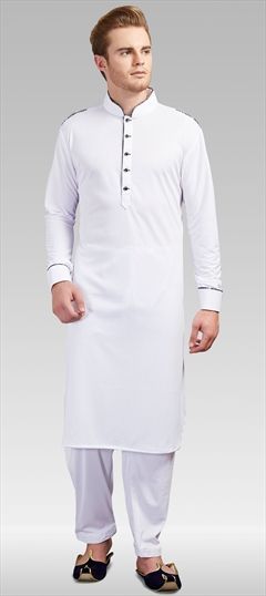 White and Off White color Kurta Pyjamas in Lycra fabric with Thread work : 1558476