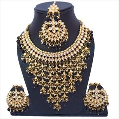 1560033: Black and Grey, White and Off White color Necklace in Metal Alloy studded with CZ Diamond, Kundan & Gold Rodium Polish