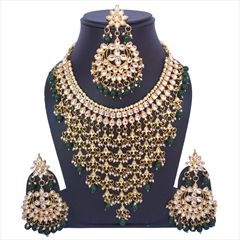Green, White and Off White color Necklace in Metal Alloy studded with CZ Diamond, Kundan & Gold Rodium Polish : 1560038