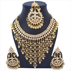 1560040: Beige and Brown color Necklace in Metal Alloy studded with CZ Diamond, Kundan & Gold Rodium Polish