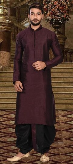 Purple and Violet color Dhoti Kurta in Art Dupion Silk fabric with Thread work : 1560675