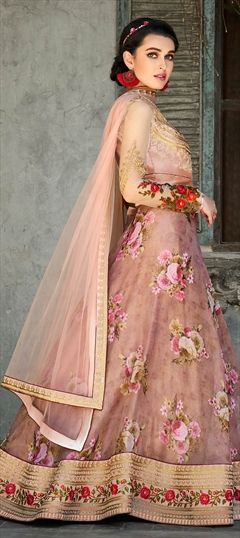 Engagement, Party Wear, Reception, Traditional Pink and Majenta color Lehenga in Organza Silk fabric with A Line, Classic Digital Print work : 1561660