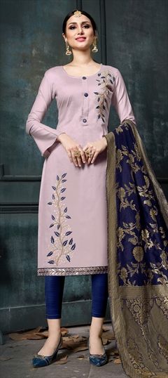 Casual, Party Wear Pink and Majenta color Salwar Kameez in Cotton fabric with Straight Embroidered, Resham, Thread work : 1562382
