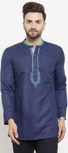 1563946: Blue color Kurta in Cotton fabric with Embroidered work