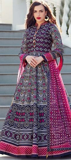 Party Wear, Reception Multicolor color Salwar Kameez in Art Silk fabric with Abaya, Anarkali Printed work : 1564660