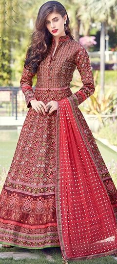 Party Wear, Reception Multicolor color Salwar Kameez in Art Silk fabric with Abaya, Anarkali Printed work : 1564662