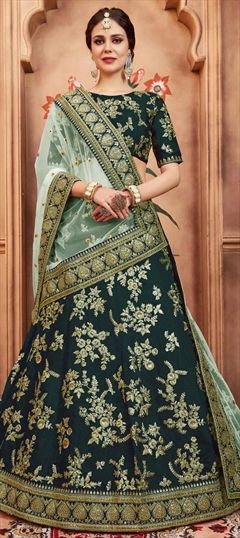 Engagement, Mehendi Sangeet, Party Wear, Reception Blue color Lehenga in Art Silk fabric with Umbrella Shape Sequence work : 1564822