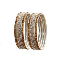 Gold color Bangles in Brass studded with CZ Diamond & Silver Rodium Polish : 1567076