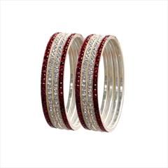 Red and Maroon color Bangles in Brass studded with CZ Diamond & Silver Rodium Polish : 1567077