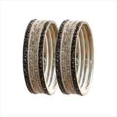 Black and Grey color Bangles in Brass studded with CZ Diamond & Silver Rodium Polish : 1567078