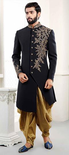 Black and Grey color IndoWestern Dress in Brocade fabric with Thread, Zari work : 1567179