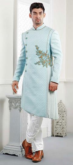 Blue color IndoWestern Dress in Silk fabric with Thread, Zardozi, Zari work : 1567183