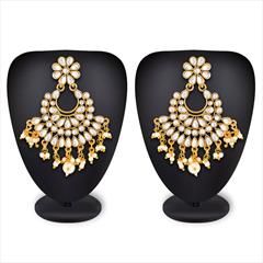White and Off White color Earrings in Metal Alloy studded with CZ Diamond, Pearl & Gold Rodium Polish : 1568479