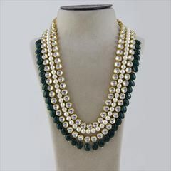 Green, White and Off White color Necklace in Metal Alloy studded with CZ Diamond, Kundan & Gold Rodium Polish : 1568597