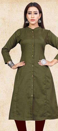 Casual Green color Kurti in Cotton fabric with Straight Thread work : 1569148