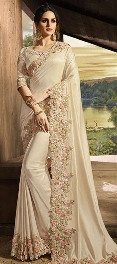 Bollywood Beige and Brown color Saree in Shimmer fabric with Classic Embroidered, Moti, Sequence, Thread, Zari work : 1569319