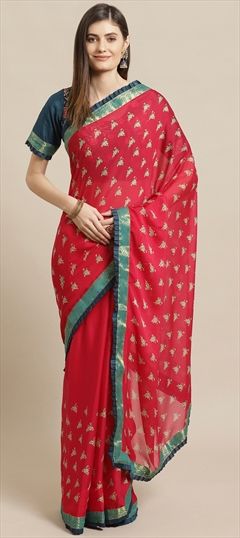 Casual, Party Wear Pink and Majenta color Saree in Georgette fabric with Classic Printed work : 1570339
