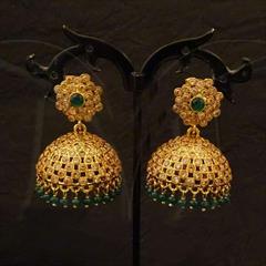 Green color Earrings in Brass, Copper, Metal Alloy studded with Pearl & Gold Rodium Polish : 1570568