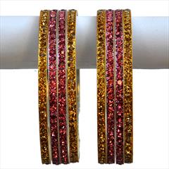 Gold, Pink and Majenta color Bangles in Brass studded with CZ Diamond & Enamel : 1571500
